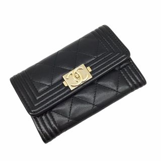 CHANEL - CHANEL　シャネル　ボーイシャネル　カードケース　名刺入れ　クレジットカード入れ　小物入れ　パスケース　ラムスキン　レザーグッズ　SLG　ゴールド金具　小物　ブラック　レディース　メンズ