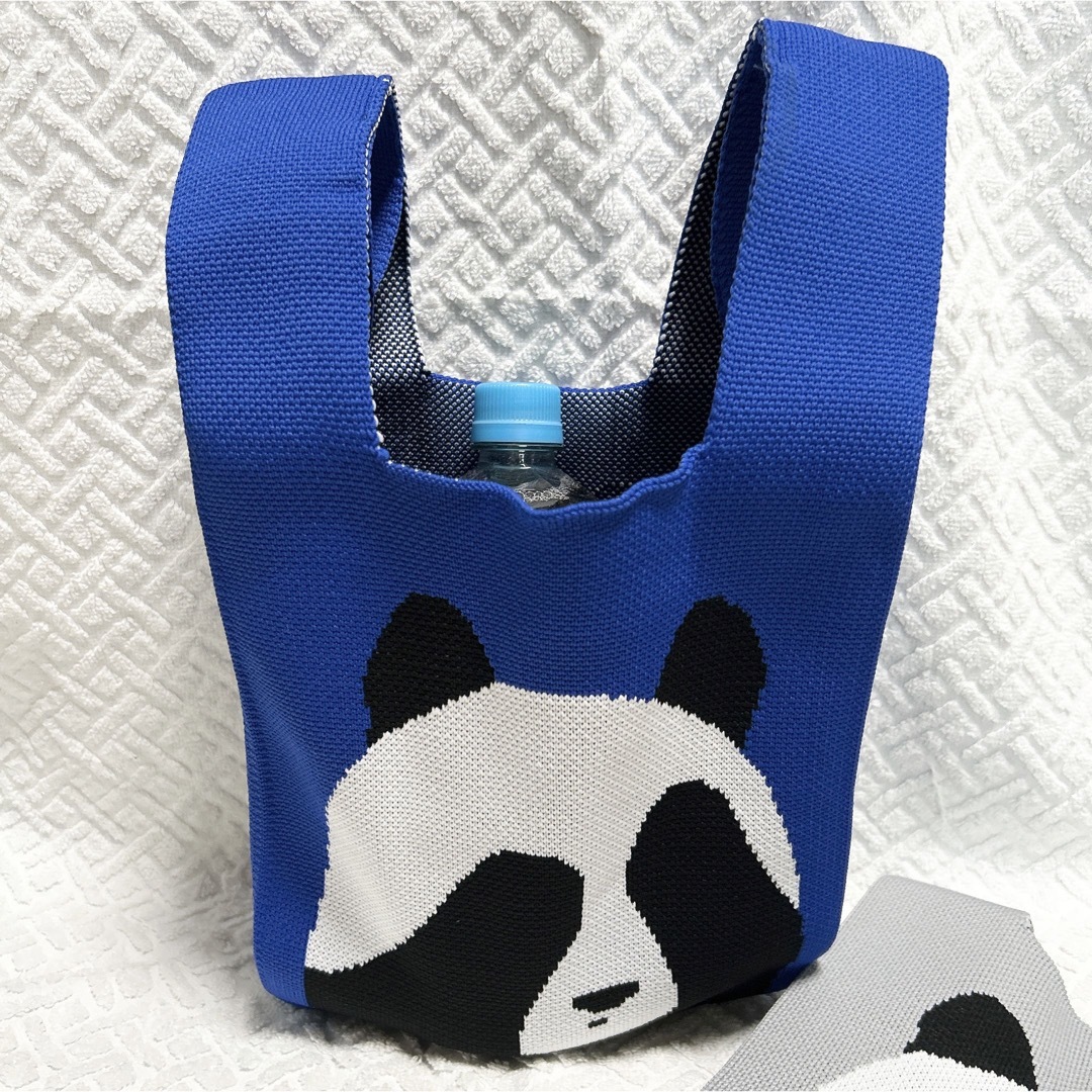 パンダ　2色セット　ミニバック　ランチバック　トート　ミニ　ニット　韓国　お洒落 レディースのバッグ(トートバッグ)の商品写真