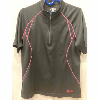 アシックス(asics)の美品アシックスASICS ファスナー　スタンド襟　黒ブラックドライ　スポーツ半袖(Tシャツ(半袖/袖なし))