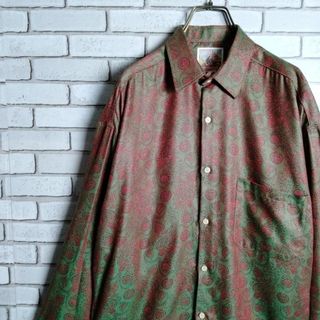 ヴィンテージ(VINTAGE)の長袖シャツ☆柄シャツ　フランス製　ボタニカル　ペイズリー　総柄　緑　赤(シャツ)