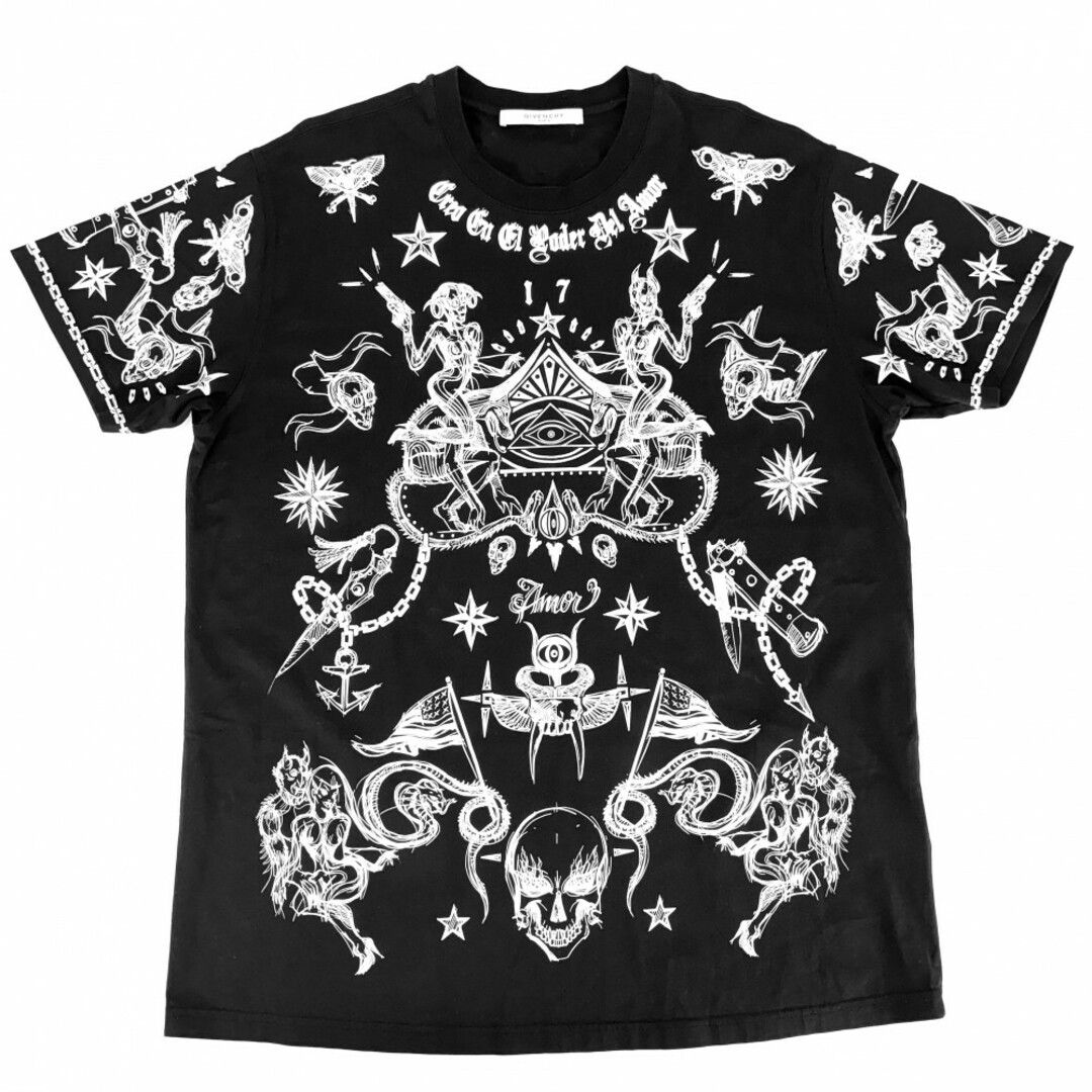 GIVENCHY(ジバンシィ)のGivenchy ジバンシー 半袖Ｔシャツ オーバーサイズ 総柄プリントTシャツ トップス アパレル 服 S 17S7331651 ブラック 黒 コットン    メンズ 春 夏 美品【中古品】 メンズのトップス(パーカー)の商品写真