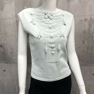 【在庫一掃】CHANEL シャネル タンクトップ リボン ノースリーブ 服 インナー アパレル 38 P45382K04771 ミントグリーン レーヨン  ナイロン  スパンデックス  レディース 春 夏【中古品】