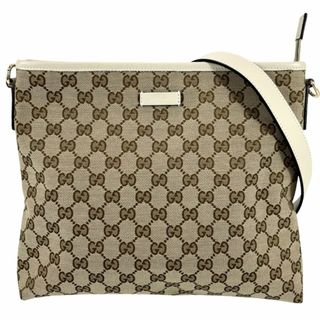 グッチ(Gucci)のGUCCI グッチ ショルダーバッグ GG 肩掛け 斜め掛け 鞄 かばん 男女兼用 メンズ レディース 388924 GGキャンバス    ベージュ ホワイト 白 ソフトゴールド金具 ユニセックス【中古品】(ショルダーバッグ)