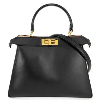 フェンディ(FENDI)のFENDI フェンディ 2WAY ピーカブー アイシーユー　ミディアム ハンドバッグ ショルダーバッグ 肩掛け 斜め掛け ISeeU ローズブラック かばん 鞄 8BN321  カーフレザー   ブラック 黒 ピンク ゴールド金具 レディース 美品【中古品】(ショルダーバッグ)