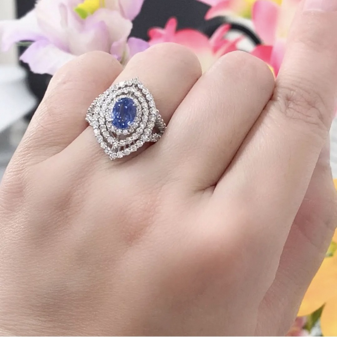 【JH5037】Pt950 天然サファイア ダイヤモンド リング レディースのアクセサリー(リング(指輪))の商品写真