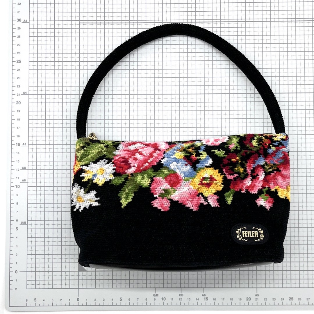 FEILER(フェイラー)のフェイラー 花柄 ミニ ハンドバッグ パイル地 ブラック マルチカラー 幅21㎝ レディースのバッグ(ハンドバッグ)の商品写真