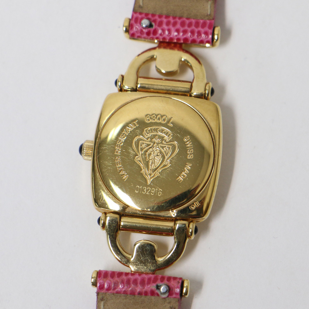 Gucci(グッチ)のGUCCI グッチ 時計 腕時計 ゴールド ピンク クオーツ 6300L VINTAGE レザーベルト 型押し アナログ時計 ブランド 【レディース】【中古】 レディースのファッション小物(腕時計)の商品写真
