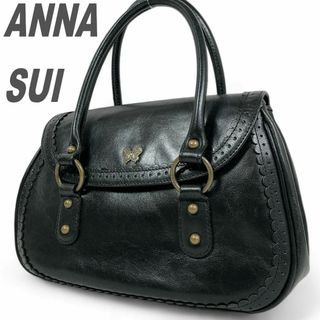 アナスイ(ANNA SUI)のアナスイ ハンドバッグ ブラック 自立型 フラップ式 かぶせ鞄 黒 レザー(ハンドバッグ)