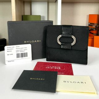 ブルガリ(BVLGARI)の超美品 BVLGARI 折り畳み財布 Wホック ブラック×シルバー ロゴ(折り財布)