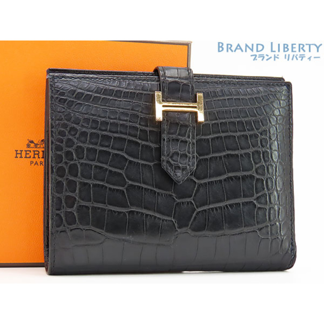 HERMES - 美品エルメスベアンコンパクトアリゲーターマット二 HERMES - 美品エルメスベアンコンパクトアリゲーターマット二