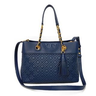 Tory Burch - Tory Burch トリーバーチ フレミング スモール トート チェーンバッグ 2WAY ショルダーバッグ Tロゴ ダイヤモンドステッチ ロイヤルネイビー ハンドバッグ 48892