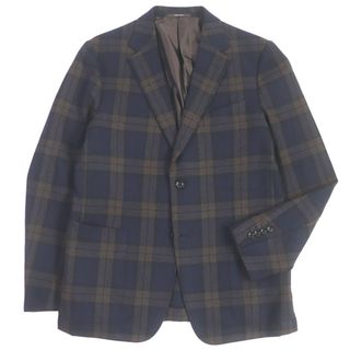 ダンヒル(Dunhill)の極美品□Dunhill ダンヒル ウール カシミヤ チェック柄 シングル ブレザー テーラードジャケット ネイビー ブラウン系 50 イタリア製 正規品 メンズ(テーラードジャケット)