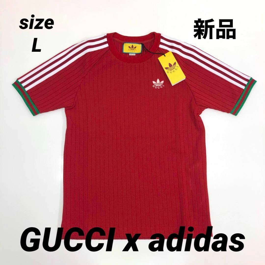 Gucci(グッチ)の☆未使用品☆グッチ × アディダス コラボ  Tシャツ レッド L メンズ メンズのトップス(Tシャツ/カットソー(半袖/袖なし))の商品写真