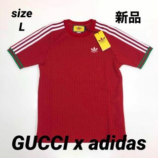 グッチ(Gucci)の☆未使用品☆グッチ × アディダス コラボ  Tシャツ レッド L メンズ(Tシャツ/カットソー(半袖/袖なし))