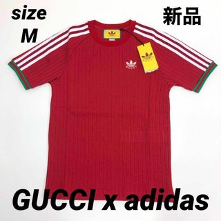 グッチ(Gucci)の☆未使用品☆グッチ × アディダス コラボ  Tシャツ レッド M メンズ(Tシャツ/カットソー(半袖/袖なし))