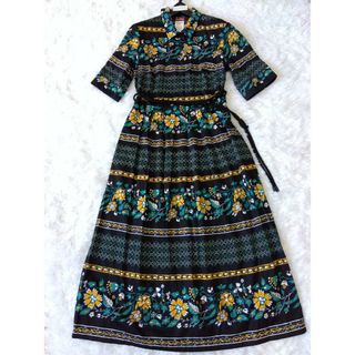 マックスマーラ(Max Mara)のマックスマーラ 美品　ベルト付きシャツワンピース 花柄 マキシ 大きいサイズ42(ロングワンピース/マキシワンピース)