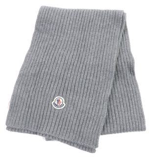 モンクレール(MONCLER)の美品□MONCLER モンクレール SCIARPA ウール100％ ロゴワッペン付き ショール ニット マフラー グレー M イタリア製 正規品 メンズ(マフラー)