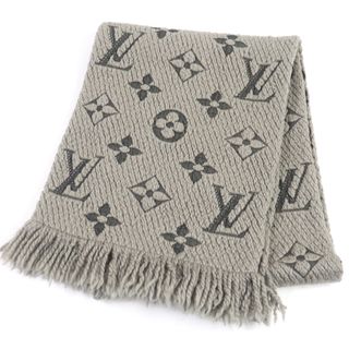 ルイヴィトン(LOUIS VUITTON)の美品□LOUIS VUITTON ルイヴィトン 413287 エシャルプ・ロゴマニア ウール シルク モノグラム フリンジ マフラー ヴェローヌ イタリア製 メンズ(マフラー)