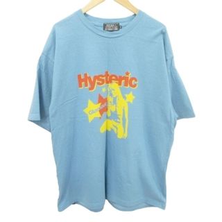 ヒステリックグラマー(HYSTERIC GLAMOUR)のヒステリックグラマー Tシャツ カットソー ロゴ プリント XL 水色 ■U90(Tシャツ/カットソー(半袖/袖なし))