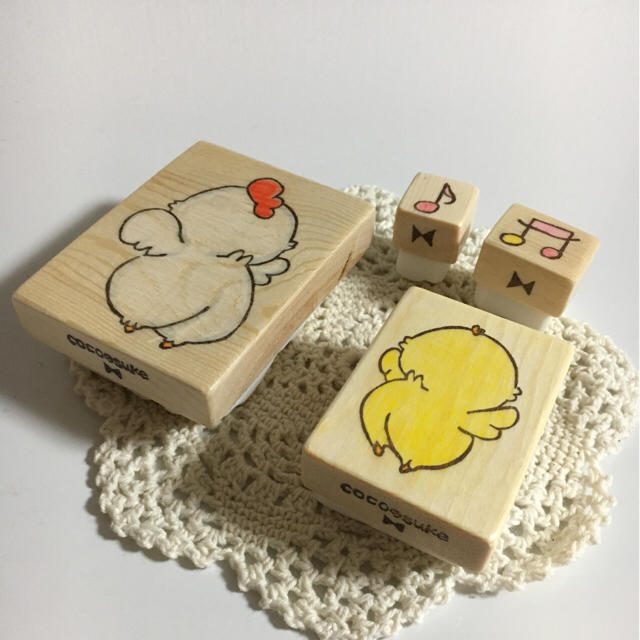 HA-13】桃尻 にわとり親子セット (ピンク) 消しゴム はんこ ハンドメイドの文具/ステーショナリー(はんこ)の商品写真