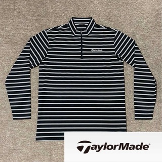 テーラーメイド(TaylorMade)の新品　テーラーメイド　ハーフジップ　長袖ポロシャツ　黒×白ボーダー柄　サイズM(ウエア)