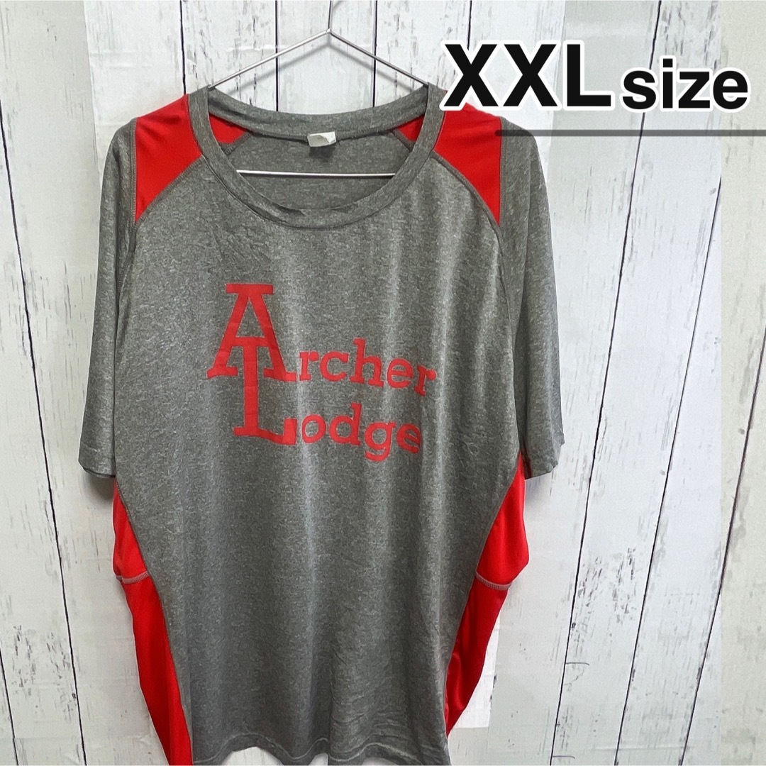 USA古着　Tシャツ　XXL　グレー　レッド　プリント　スポーツ　ポリエステル メンズのトップス(Tシャツ/カットソー(半袖/袖なし))の商品写真