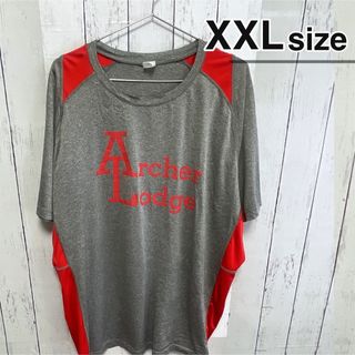 USA古着　Tシャツ　XXL　グレー　レッド　プリント　スポーツ　ポリエステル(Tシャツ/カットソー(半袖/袖なし))