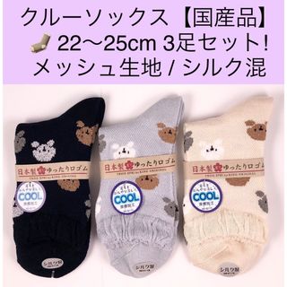 レディース　ソックス【国産品】22〜25cm 3足セット／メッシュ生地・シルク混(ソックス)