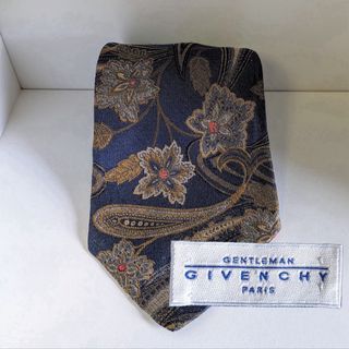 ジバンシィ(GIVENCHY)のイタリア製 ネクタイ GIVENCHY ジバンシー ペイズリー柄 花柄 紺 金(ネクタイ)