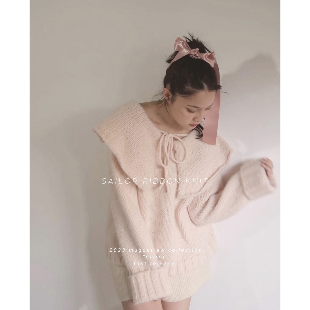 muguet sailor ribbon knit pink レディースのトップス(ニット/セーター)の商品写真