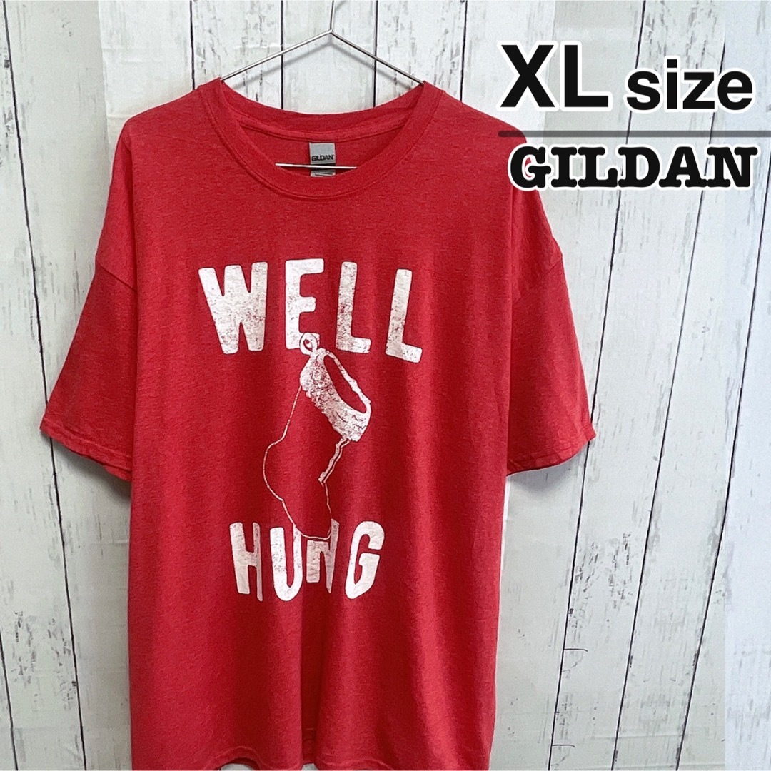 GILDAN(ギルタン)のUSA古着　GILDAN　Tシャツ　XL　レッド　赤　クリスマス　プリント　ロゴ メンズのトップス(Tシャツ/カットソー(半袖/袖なし))の商品写真