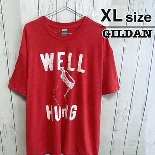 ギルタン(GILDAN)のUSA古着　GILDAN　Tシャツ　XL　レッド　赤　クリスマス　プリント　ロゴ(Tシャツ/カットソー(半袖/袖なし))