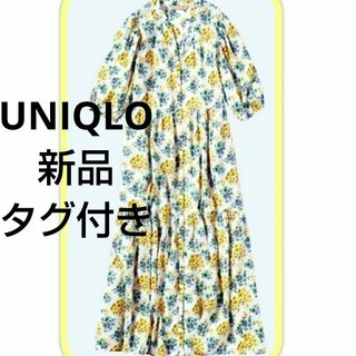 ユニクロ(UNIQLO)の新品タグ付き ポール&ジョー× UNIQLO 花柄コットンティアード五分袖ワンピ(ロングワンピース/マキシワンピース)