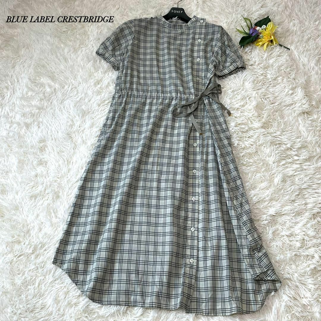 BLUE LABEL CRESTBRIDGE(ブルーレーベルクレストブリッジ)のブルーレーベルクレストブリッジ　ロングワンピース　ノバチェック　リボン　春夏 レディースのワンピース(ロングワンピース/マキシワンピース)の商品写真