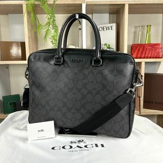 コーチ(COACH)の超美品 COACH レザー PVC ブリーフケース シグネチャー(ビジネスバッグ)