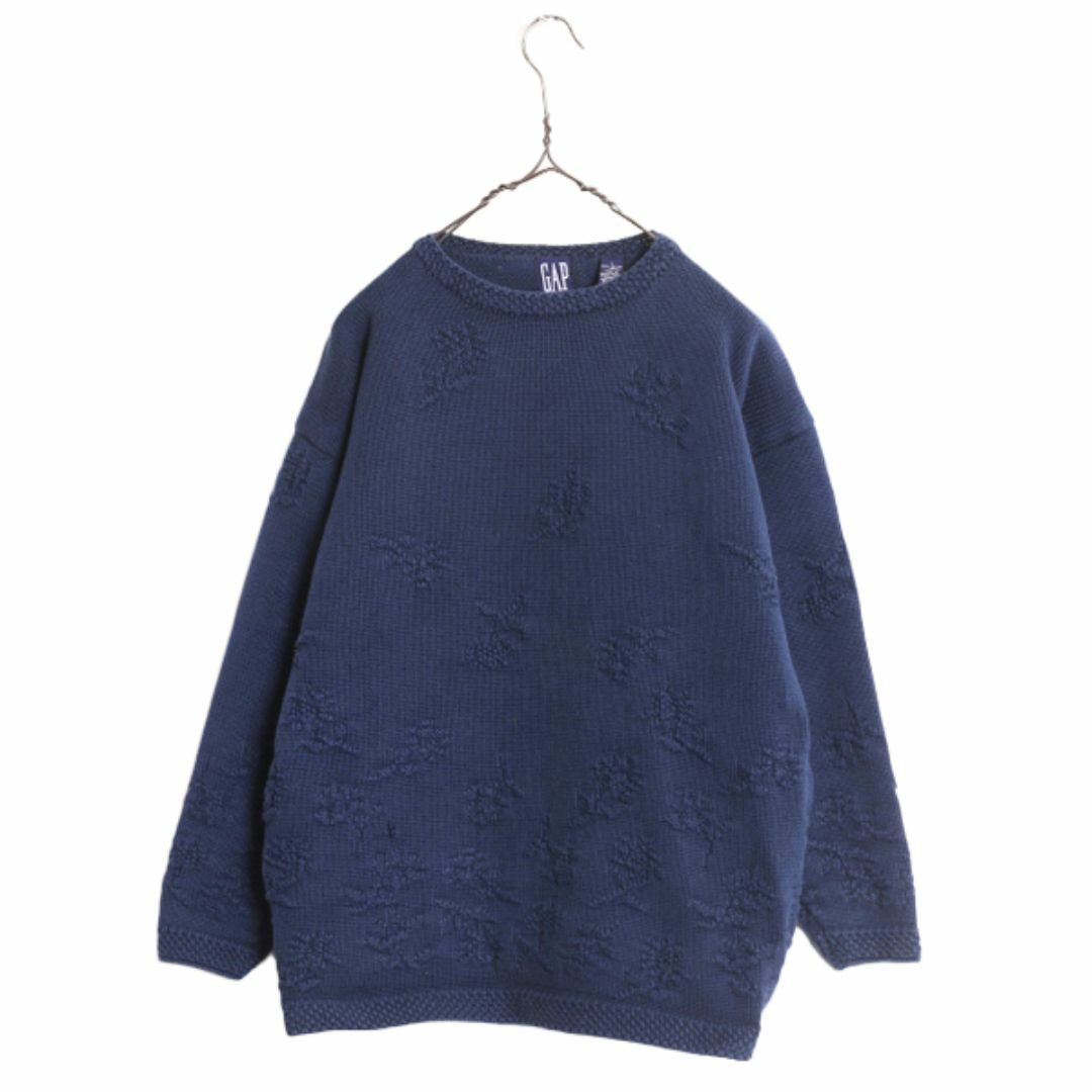 90s OLD GAP コットン ニット セーター レディース L 古着 90年代 オールド ギャップ 紺タグ 3D 立体編み 柄入り 織柄 ボタニカル 花柄 紺 90s OLD GAP コットン ニット セーター レディース L 古着 90年代 オールド ギャップ 紺タグ 3D 立体編み 柄入り 織柄 ボタニカル 花柄 紺