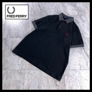 フレッドペリー(FRED PERRY)の美品 FRED PERRY ポロシャツ 半袖 黒 グレー 赤 刺繍ロゴ M(ポロシャツ)