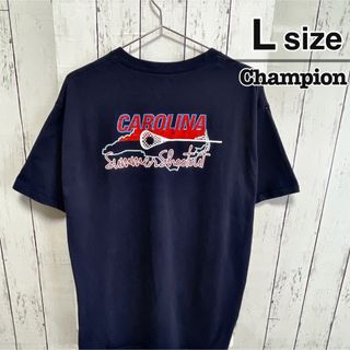 チャンピオン(Champion)のChampion　Tシャツ　L　ネイビー　プリント　ロゴ　ラクロス　USA古着(Tシャツ/カットソー(半袖/袖なし))