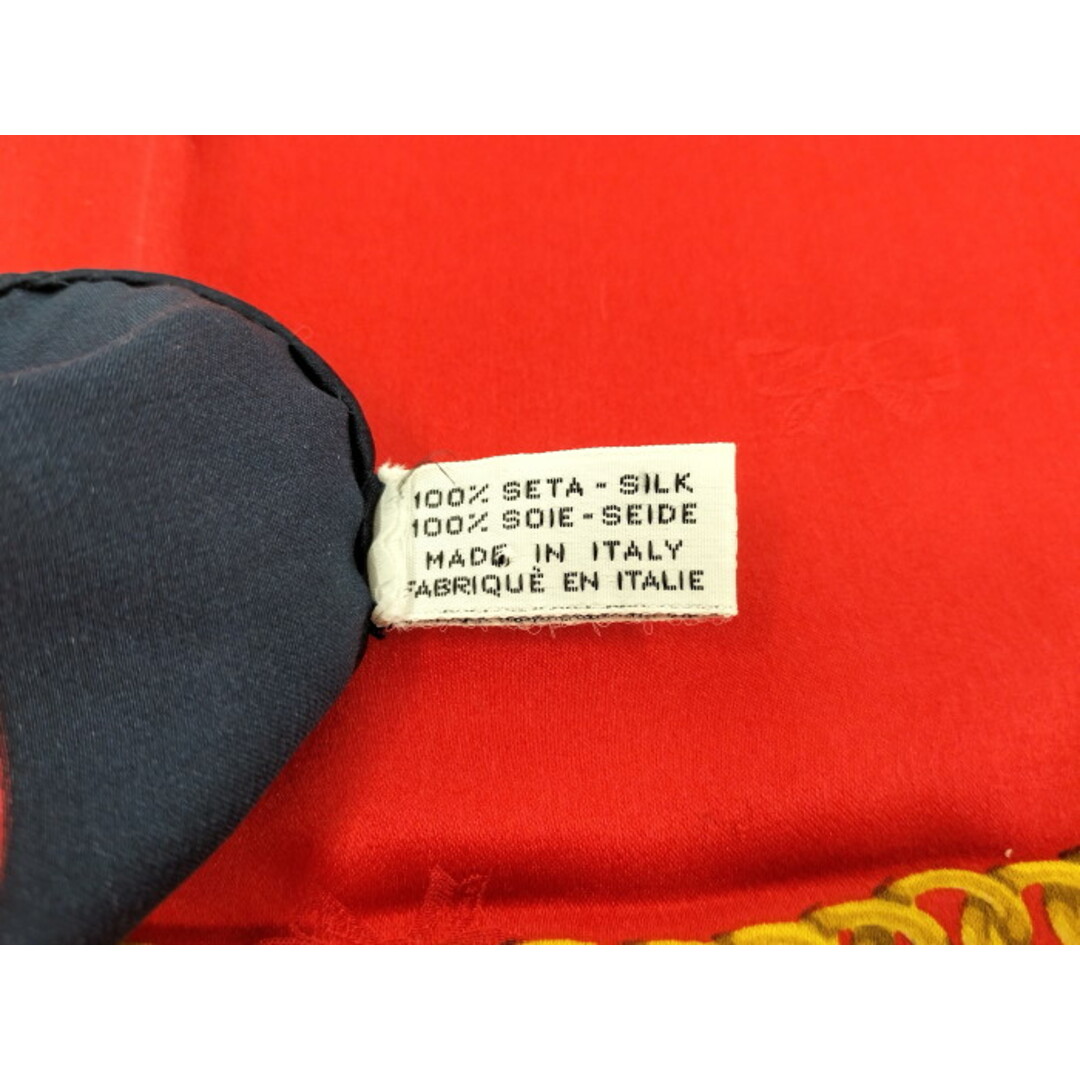 CHANEL(シャネル)のCHANEL スカーフ 花 チェーン モチーフ シルク レッド ネイビー レディースのファッション小物(バンダナ/スカーフ)の商品写真