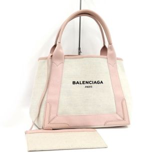 バレンシアガ(Balenciaga)のBALENCIAGA ネイビーカバスS ハンドバッグ キャンバス ベージュ(トートバッグ)