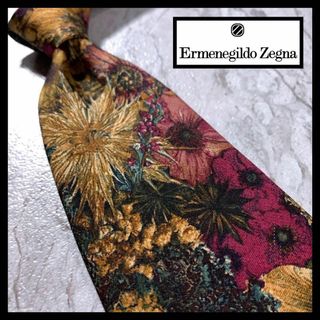 エルメネジルドゼニア(Ermenegildo Zegna)のイタリア製 ゼニア ブランド ネクタイ 総柄 ボタニカル 花柄 赤 系(ネクタイ)