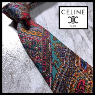 セリーヌ(celine)のCELINE セリーヌ ブランド ネクタイ ペイズリー 総柄 赤 シルク 8cm(ネクタイ)