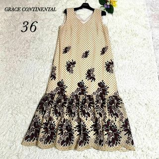 グレースコンチネンタル(GRACE CONTINENTAL)のグレースコンチネンタル ロングワンピース 花刺繍 チェック20AW 36(ロングワンピース/マキシワンピース)