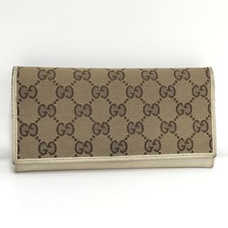 グッチ(Gucci)のGUCCI GGキャンバス ウォレット 長財布 キャンバス レザー ブラウン(財布)