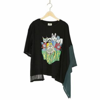 スカラー(ScoLar)のスカラー 142629 メッシュ×シフォン異素材切替アニマルプリントプルオーバー(Tシャツ(半袖/袖なし))