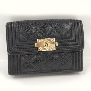 シャネル(CHANEL)のCHANEL ボーイシャネルスモールフラップ 三つ折り財布 レザー ブラック系(財布)