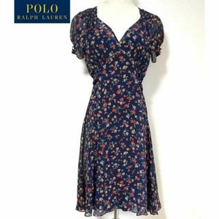 ポロラルフローレン(POLO RALPH LAUREN)の美品★ポロラルフローレン★シルク100％ シフォンワンピース 花柄(ロングワンピース/マキシワンピース)