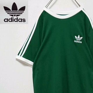 アディダス(adidas)の美品 アディダス 刺繍 トレフォイル ロゴ ライン アースカラー 半袖Tシャツ(Tシャツ/カットソー(半袖/袖なし))