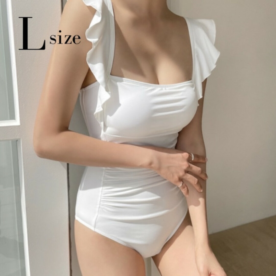 バックオープン リボンワンピース スイムスーツ L ホワイト 白 水着 綺麗 レディースの水着/浴衣(水着)の商品写真