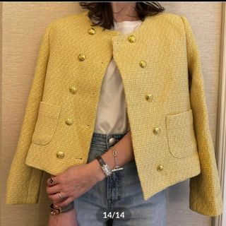 ザラ(ZARA)のツイードジャケット イエロー(ノーカラージャケット)